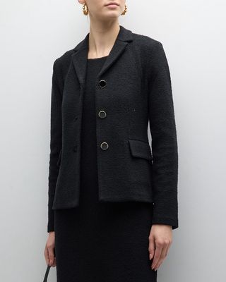 Compact Boucle Knit Notch-Collar Single-Breasted Jacket