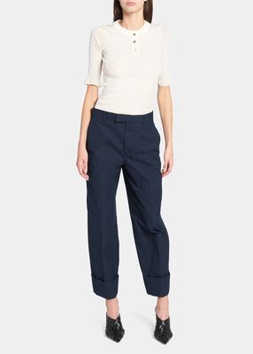 Compact Cotton Canvas Straight-Legs Trousers