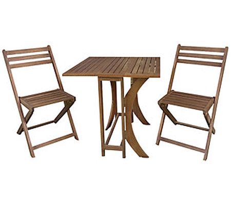 Compass Home Foldaway Patio Bistro Set w/ Wood Table & Chairs