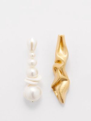Completedworks - Crumple Pearl & 18kt Gold-vermeil Earrings - Womens - Gold Multi