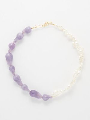Completedworks - Pearl, Resin & 14kt Gold-plated Beaded Necklace - Womens - Light Purple