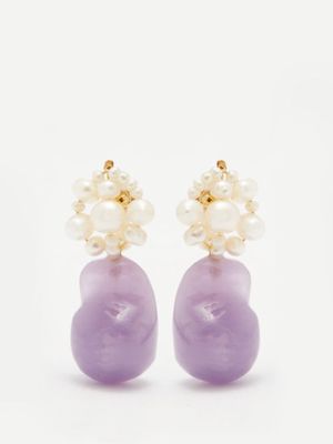 Completedworks - Pearl, Resin & 14kt Gold-plated Earrings - Womens - Light Purple