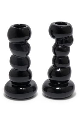 COMPLETEDWORKS Set of 2 Ceramic Candleholders in Gloss Black