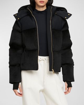 Comptoir Velour Puffer Jacket with Removable Sleeves