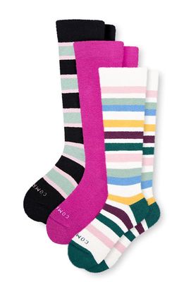 COMRAD Assorted 3-Pack Stripe Compression Knee High Socks in All Pink/Ivory Stp/Black Stp