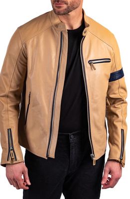 Comstock & Co. Racer Lambskin Leather Jacket in Bone