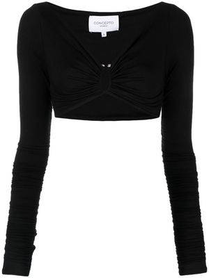 CONCEPTO gathered long-sleeve cropped top - Black