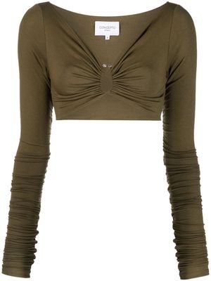 CONCEPTO gathered long-sleeve cropped top - Green