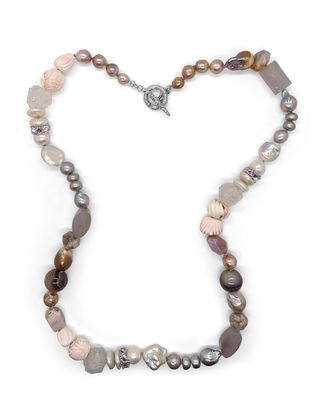 Conch Shell, Moon Quartz and Pearl Necklace, 39"L