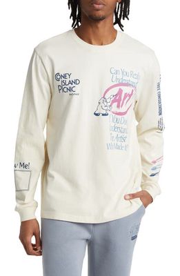 CONEY ISLAND PICNIC Art School Long Sleeve Organic Cotton Graphic T-Shirt in Almond