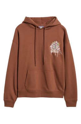 CONEY ISLAND PICNIC Floral Embroidered Hoodie in Brown