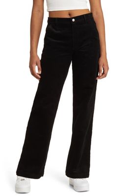 CONEY ISLAND PICNIC Grow With Us Flower Appliqué Corduroy Flare Pants in Caviar