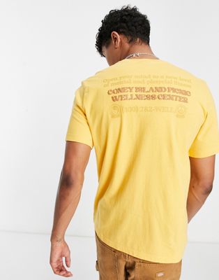 Coney Island Picnic mind and body t-shirt in yellow with placement prints