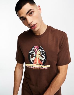 Coney Island Picnic short sleeve T-shirt in brown with auto body chest print - part of a set