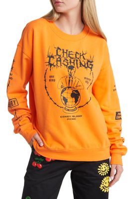 CONEY ISLAND PICNIC Women's Check Cashing Boyfriend Graphic Sweatshirt in Autumn Sunset