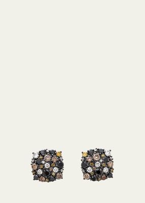 Confetti Cushion Stud Earrings with Cognac & White Diamonds