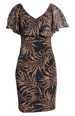 Connected Apparel Animal Print Cape Dress in Navy