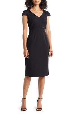 Connected Apparel Cap Sleeve Sheath Dress in Black/Gold