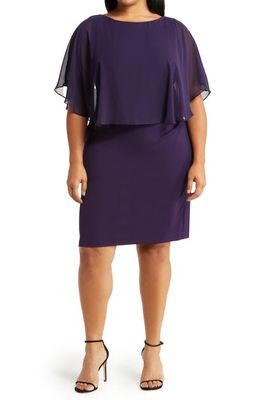 Connected Apparel Cape Sleeve A-Line Dress in Eggplant