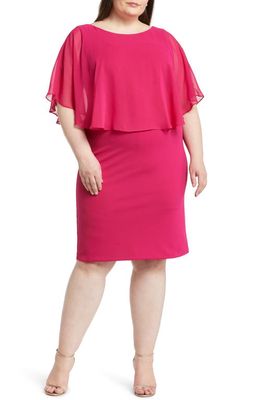 Connected Apparel Cape Sleeve A-Line Dress in Fuschia
