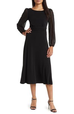 Connected Apparel Chiffon Long Sleeve Midi Dress in Black
