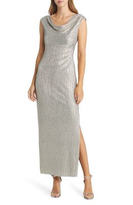 Connected Apparel Cowl Neck Evening Dress in Stone