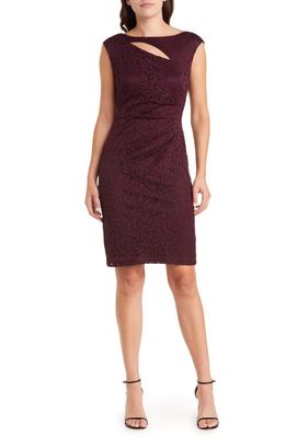 Connected Apparel Cutout Cap Sleeve Lace Overlay Dress in Bordeaux 1
