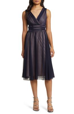 Connected Apparel Fit & Flare Dress in Navy Mauve