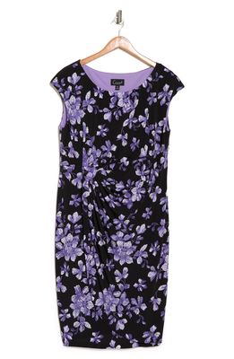 Connected Apparel Floral Cap Sleeve Dress in Lavender