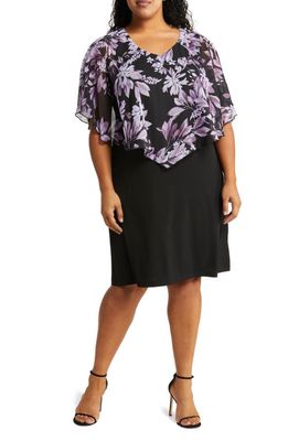 Connected Apparel Floral Cape Overlay Sheath Dress in Dark Plum