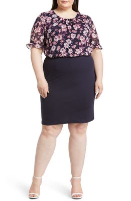 Connected Apparel Floral Chiffon Minidress in Navy/Mauve