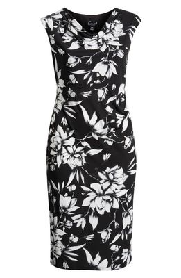 Connected Apparel Floral Cowl Neck Midi Dress in Black