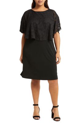 Connected Apparel Floral Jacquard Cape Overlay Dress in Black