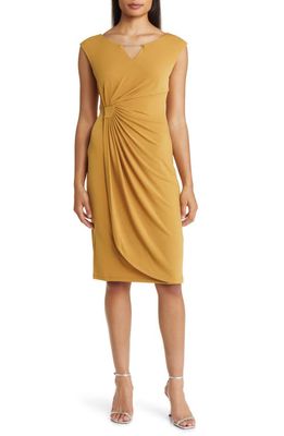 Connected Apparel Ity Mock Wrap Dress in Mustard