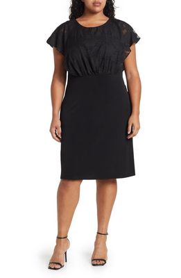 Connected Apparel Jacquard Overlay Midi Dress in Black