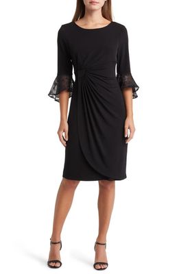 Connected Apparel Long Sleeve Faux Wrap Cocktail Dress in Black