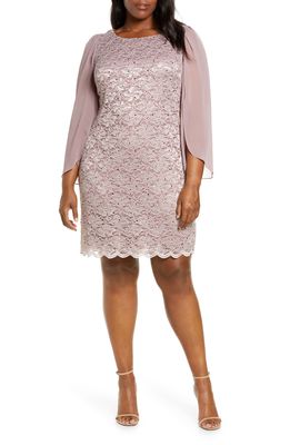 Connected Apparel Long Sleeve Lace Sheath Dress in Dusty Rose