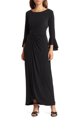 Connected Apparel Mock Wrap Gown in Black