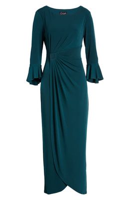 Connected Apparel Mock Wrap Gown in Hunter