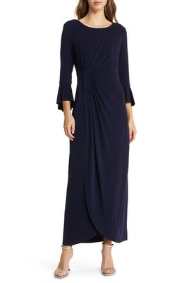 Connected Apparel Mock Wrap Gown in Navy