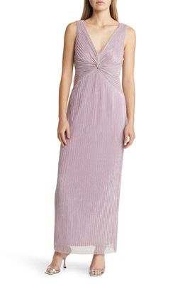 Connected Apparel Pleated Metallic Twist Front Gown in Dusty Mauve
