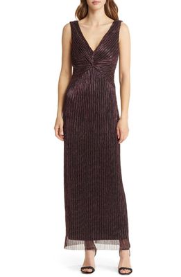 Connected Apparel Pleated Metallic Twist Front Gown in Mauve