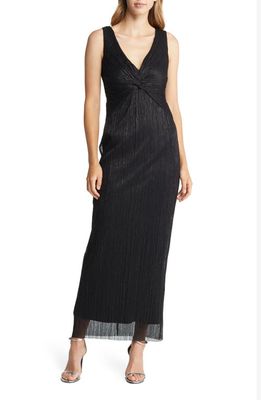 Connected Apparel Pleated Twist Front Dress in Black