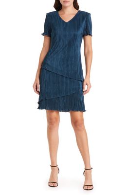 Connected Apparel Plissé Tiered Dress in Dark Peacock