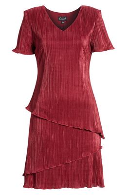 Connected Apparel Plissé Tiered Dress in Merlot