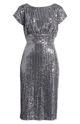 Connected Apparel Sequin Cocktail Dress in Charcoal