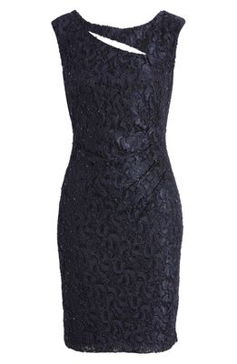 Connected Apparel Sequin Lace Body-Con Cocktail Dress in Navy