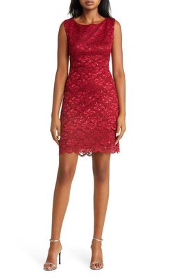Connected Apparel Sequin Lace Sheath Dress in Scarlet