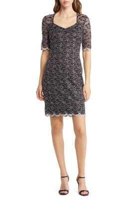 Connected Apparel Sequin Lace Sheath Dress in Silver