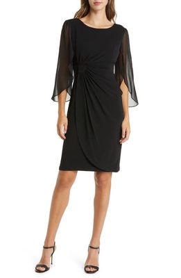 Connected Apparel Sheer Sleeve Dress in Black